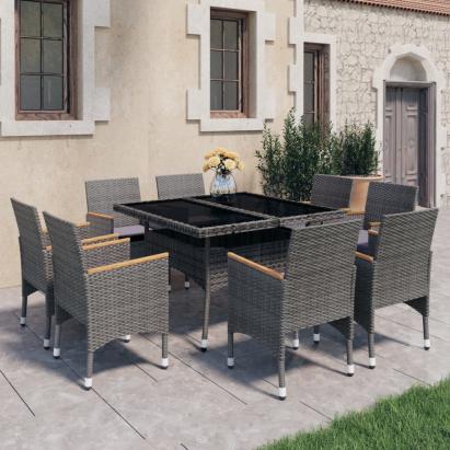 Set mobilier grădină, 9 piese, gri, poliratan, lemn acacia GartenMobel Dekor