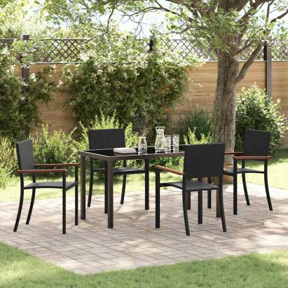 Set de masă pentru grădină 5 pcs Negru Rattan poli GartenMobel Dekor