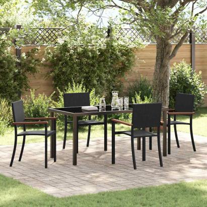 Set de masă pentru grădină 5 pcs Negru Rattan poli GartenMobel Dekor