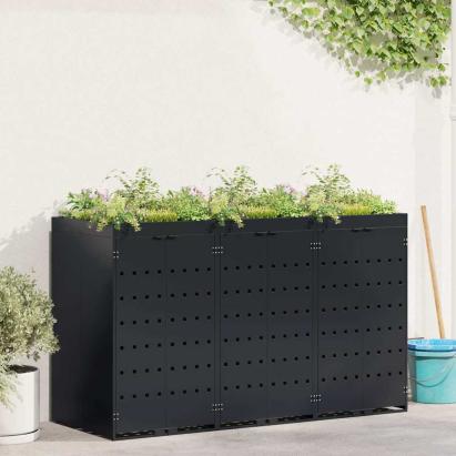 Depozitare pentru 3 pubele Wheelie Negru 204 x 77,5 x 121,5 cm GartenMobel Dekor