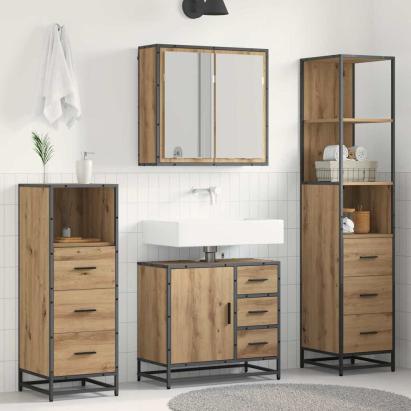 Set de mobilier pentru baie cu sertar 4 pcs stejar artizanal GartenMobel Dekor