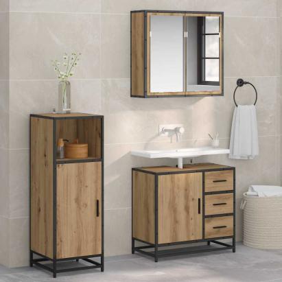 Set de mobilier pentru baie cu sertar 3 pcs stejar artizanal GartenMobel Dekor