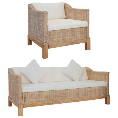 Set de canapele cu perne, 2 piese, culoare naturală, ratan GartenMobel Dekor