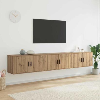Set Dulap TV montat pe perete Pe perete 3 pcs Stejar Artizanal GartenMobel Dekor