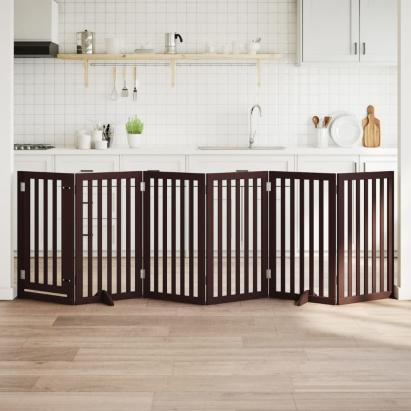 Poartă câini pliabilă cu ușă 6 panouri maro, 300 cm, lemn plop GartenMobel Dekor