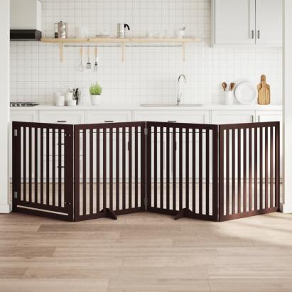Poartă câini pliabilă cu ușă 4 panouri maro, 320 cm, lemn plop GartenMobel Dekor