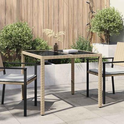 Masă de grădină pentru dining Bej 90 x 90 x 75 cm Rattan poli GartenMobel Dekor