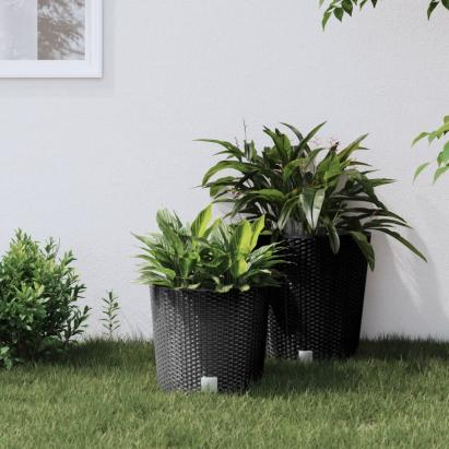 Jardinieră cu interior detașabil, antracit 15 / 15,3 L PP ratan GartenMobel Dekor