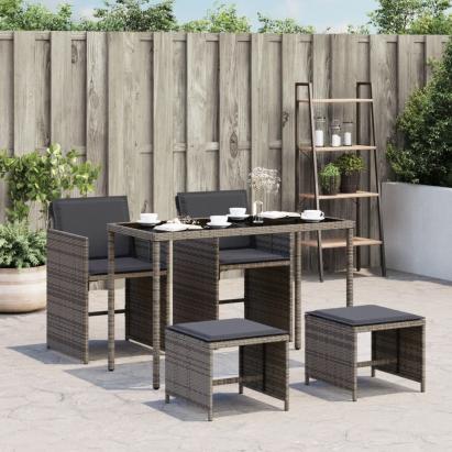 Set mobilier de grădină cu perne, 5 piese, gri, poliratan GartenMobel Dekor