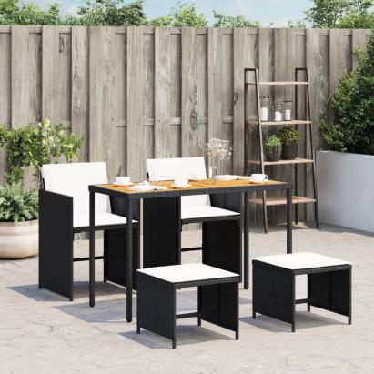 Set mobilier de grădină cu perne, 5 piese, negru, poliratan GartenMobel Dekor