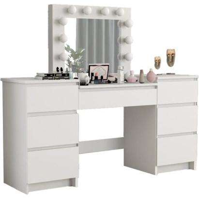 Masa de toaleta/machiaj, alb, cu oglinda si LED-uri, Antonia, 155x42x135 cm GartenVIP DiyLine