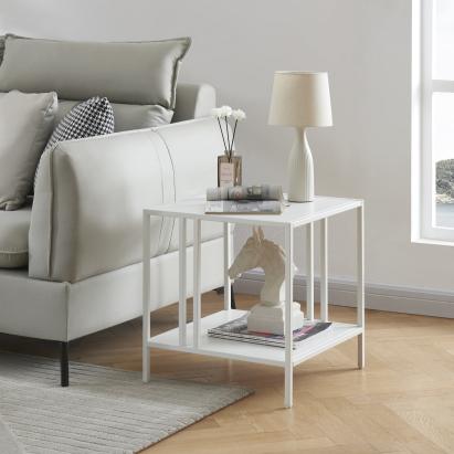 Masuta, en.casa, PXSL-0174 Kumlinge, 47 x 45 x 45 cm, otel, alb, cu polita inferioara HausGarden Leisure