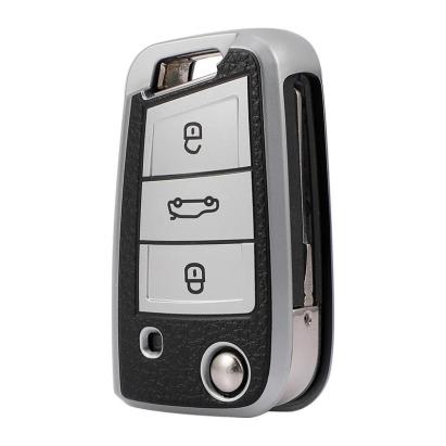 Husa Cheie Auto Briceag VW Golf 7, Tpu, Aspect Piele, Gri AutoProtect KeyCars