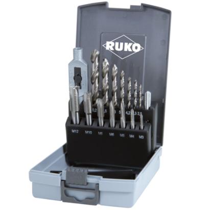 Set burghie HSS-G tip N si tarozi manuali cu executia filetului dintr-o singura operatie HSS-G compus din 15 piese RUKO 245004RO HardWork ToolsRange