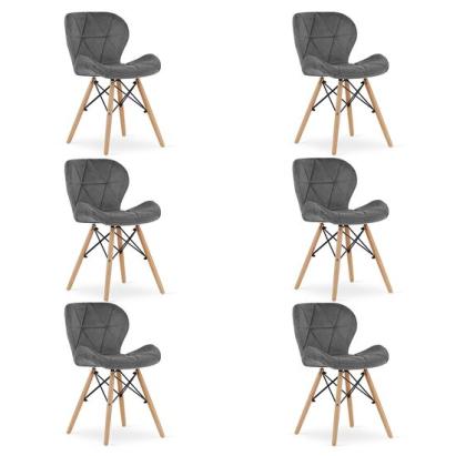 Set 6 scaune bucatarie/living, Artool, Lago Velvet, catifea, lemn, gri, 48x52.5x74 cm GartenVIP DiyLine