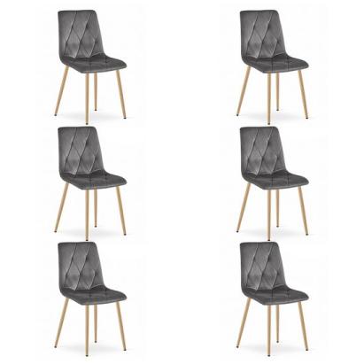 Set 6 scaune bucatarie/living, Artool, Libra, catifea, metal, gri, picioare natur, 45x54x86.5 cm GartenVIP DiyLine