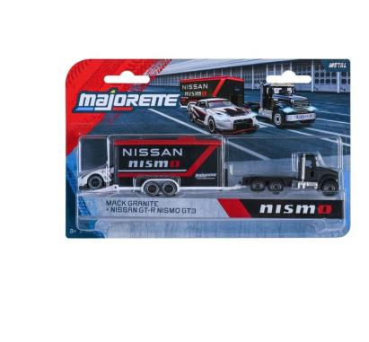MAJORETTE TRANSPORTER SET REMORCA DE CURSE DELUXE MACK GRANITE SI MASINUTA NISSAN GT R NISMO GT 3 SuperHeroes ToysZone
