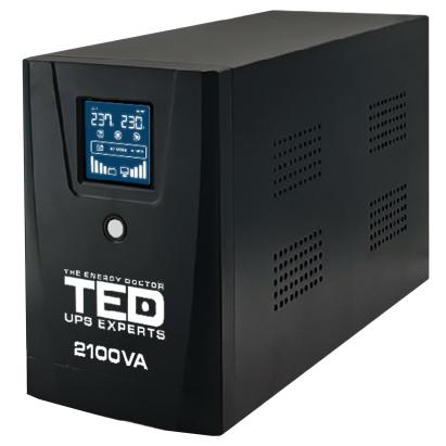 UPS 2100VA / 1200W LCD display Line Interactive cu stabilizator 2 iesiri schuko 2x9Ah TED UPS Expert TED001603 SafetyGuard Surveillance