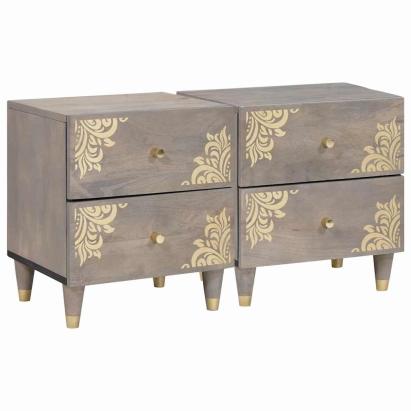 Dulap de noapte 2 pcs Gri 40 x 33 x 46 cm Lemn masiv de mango GartenMobel Dekor