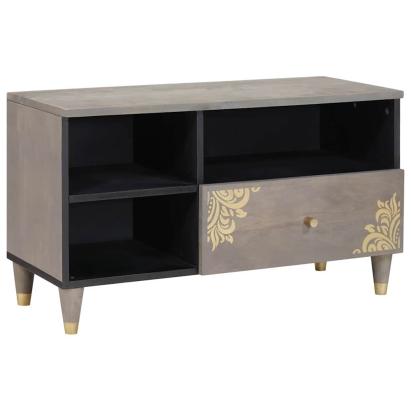 Cabinet TV Gri și Aur 80 x 33.5 x 46 cm Lemn masiv de mango GartenMobel Dekor
