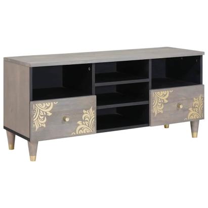 Cabinet TV Gri și Aur 100 x 33.5 x 46 cm Lemn masiv de mango GartenMobel Dekor