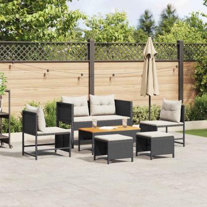 Set de canapele pentru grădină 6 pcs negru și crem poliratan GartenMobel Dekor