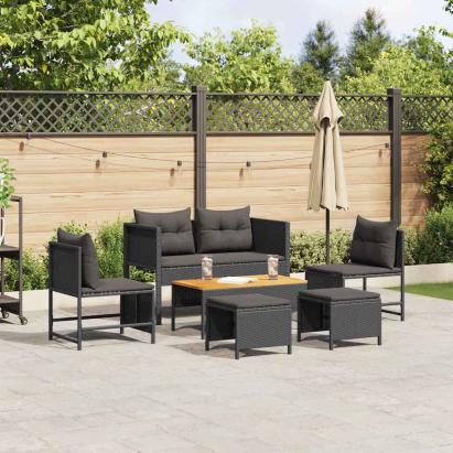 Set de canapele pentru grădină 6 pcs Negru poliratan GartenMobel Dekor