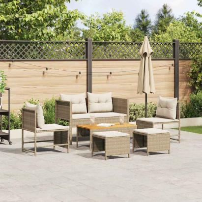 Set de canapele pentru grădină 6 pcs bej și crem poliratan GartenMobel Dekor