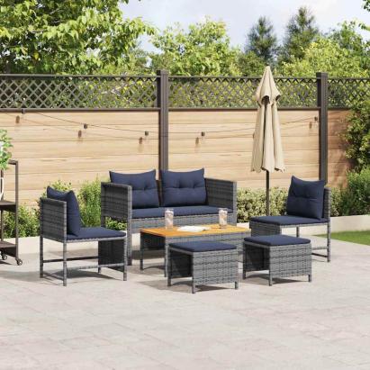 Set de canapele pentru grădină 6 pcs gri și bleumarin poliratan GartenMobel Dekor