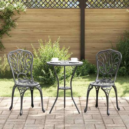Set Bistro de Grădină 3 pcs Negru Aluminiu GartenMobel Dekor