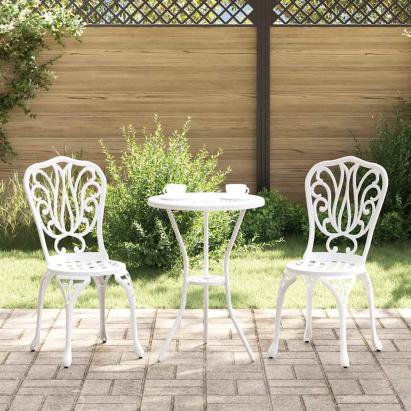 Set Bistro de Grădină 3 pcs Alb Aluminiu GartenMobel Dekor
