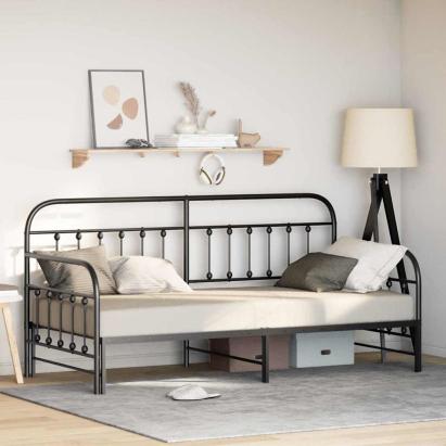 Cadru de pat de zi cu headboard Negru 90 x 190 cm Oțel GartenMobel Dekor