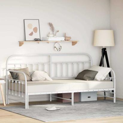 Cadru de pat de zi cu headboard Alb 90 x 190 cm Oțel GartenMobel Dekor