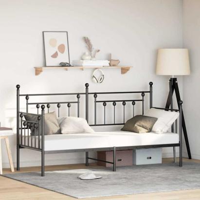Cadru de pat de zi cu headboard Negru 75 x 190 cm Oțel GartenMobel Dekor