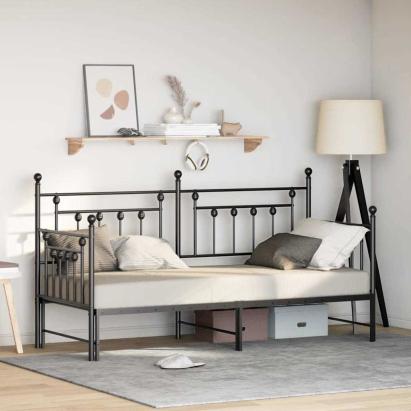 Cadru de pat de zi cu headboard Negru 75 x 190 cm Oțel GartenMobel Dekor
