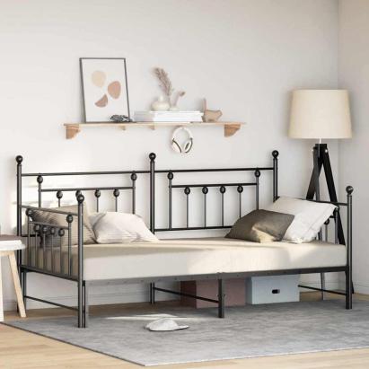 Cadru de pat de zi cu headboard Negru 90 x 200 cm Oțel GartenMobel Dekor