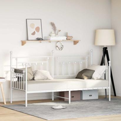 Cadru de pat de zi cu headboard Alb 80 x 200 cm Oțel GartenMobel Dekor