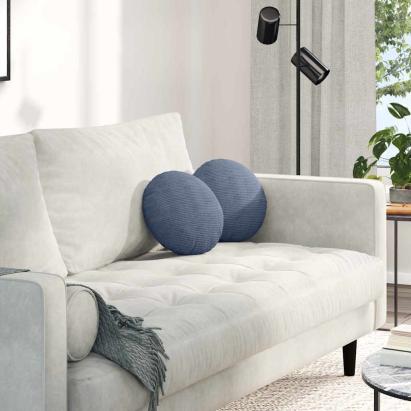 Perne de Șezut 2 pcs albastru Ø 30 cm Țesătură din corduroy GartenMobel Dekor