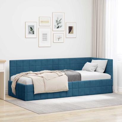 Cadru de pat colțar cu headboard albastru 80 x 200 cm Catifea GartenMobel Dekor