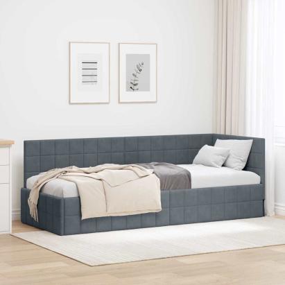 Cadru de pat colțar cu headboard Gri închis 80 x 200 cm Catifea GartenMobel Dekor