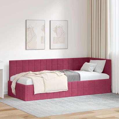 Cadru de pat colțar cu headboard bordo 80 x 200 cm Catifea GartenMobel Dekor