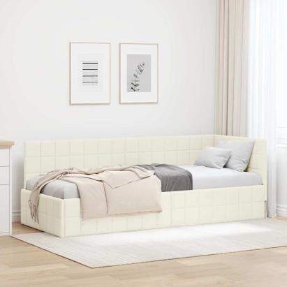 Cadru de pat colțar cu headboard Crem 80 x 200 cm Catifea GartenMobel Dekor