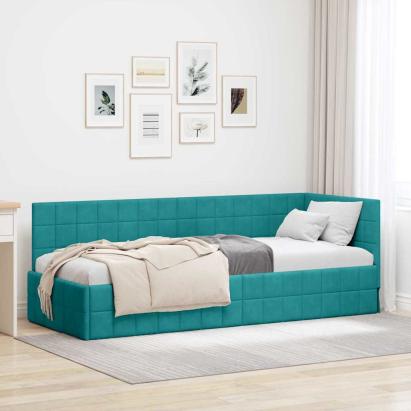 Cadru de pat colțar cu headboard Turcoaz 80 x 200 cm Catifea GartenMobel Dekor