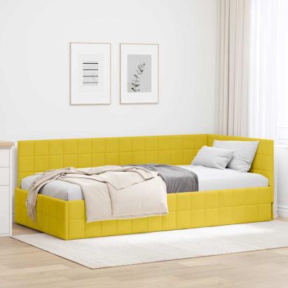 Cadru de pat colțar cu headboard Galben 100 x 200 cm Catifea GartenMobel Dekor