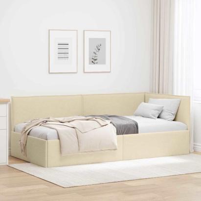 Cadru de pat colțar cu headboard Crem 100 x 200 cm țesătură GartenMobel Dekor