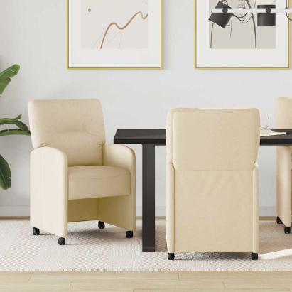 Scaune de dining cu roți 2 pcs Crem 57 x 67 x 95 cm țesătură GartenMobel Dekor