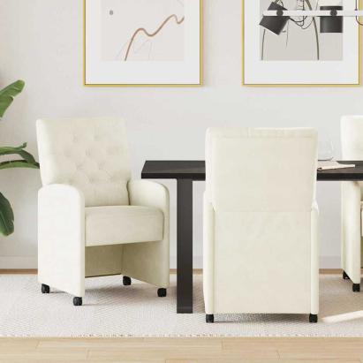 Scaune de dining cu roți 2 pcs Crem 58 x 67 x 97 cm Catifea GartenMobel Dekor