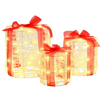 Decorație cutie de cadou 3 pcs Alb cald 20 x 20 x 21 cm Acril GartenMobel Dekor