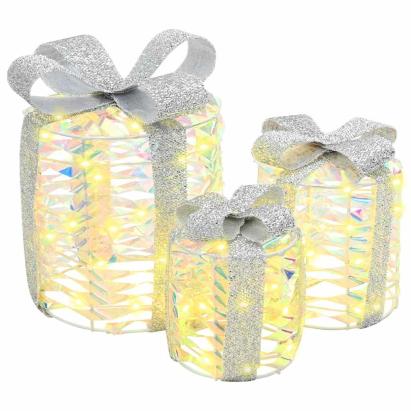 Decorațiune Cutie Cadou 3 pcs Alb cald 20 x 20 x 20 cm PET GartenMobel Dekor