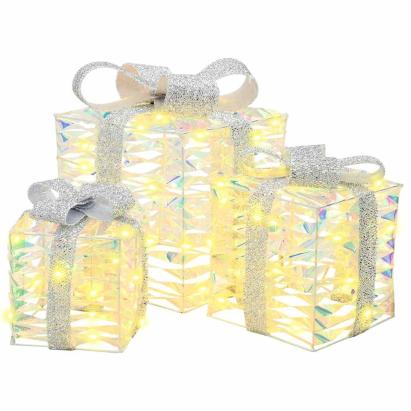 Cutie cadou cu 60 LED 3 pcs Alb cald 20 x 20 x 20 cm PET GartenMobel Dekor